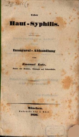 Ueber Haut-Syphilis : Inaugural- Abhandlung