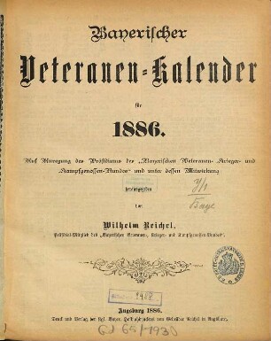 Bayerischer Veteranen-Kalender : für .... 1886