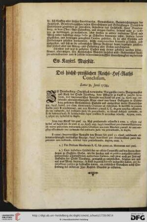 Des höchst = preißlichen Reichs = Hof = Raths Conclusum