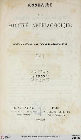 1: Annuaire de la Société Archéologique de la Province de Constantine