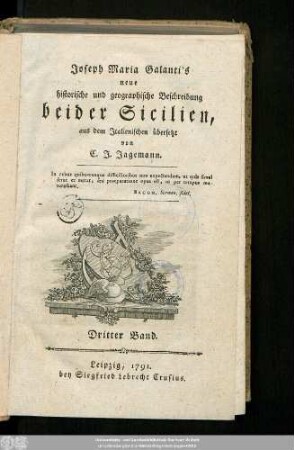 3: Joseph Maria Galanti's neue historische und geographische Beschreibung beider Sicilien