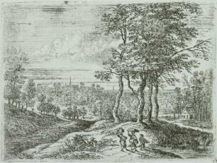 Bewaldete Landschaft mit drei Frauen
