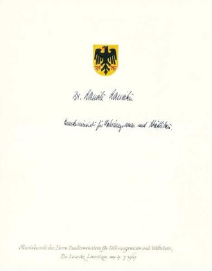 Dr. Lauritz Lauritzen, Bundesminister für Wohnungswesen und Städtebau