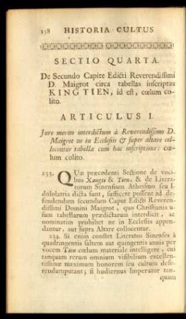 Sectio quarta. De segundo capite edicti reverendissimi D. Maigrot circa tabellas inscriptas Kingtien, id est, coelum colito