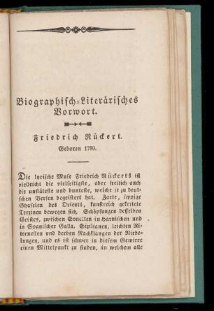 Biographisch=Literaerisches Vorwort. Friedrich Rückert.