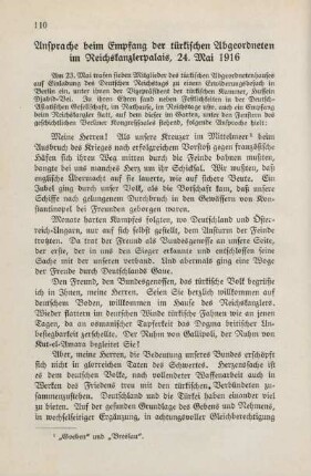 Ansprache beim Empfang der türkischen Abgeordneten im Reichskanzlerpalais, 24. Mai 1916