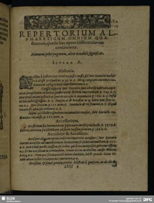 Repertorium Alphabeticum Omnium Quaestionum, quae in hoc opere Differentiarum continentur