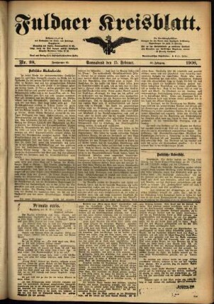Ausgabe vom Samstag, den 15. Februar 1908.