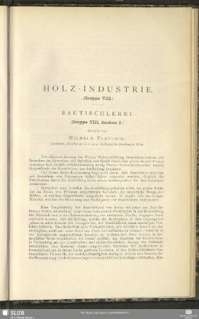 Bautischlerei : (Gruppe VIII, Section 1)