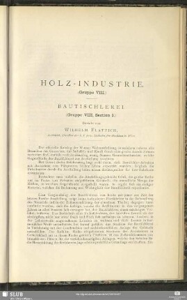 Bautischlerei : (Gruppe VIII, Section 1)