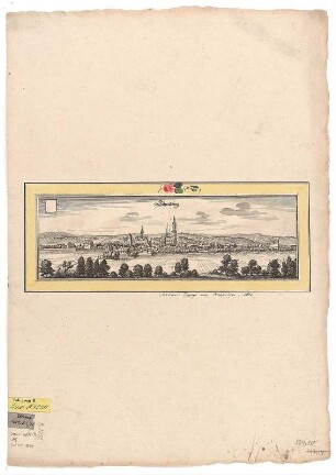 Ansicht von Schmiedeberg, Kupferstich, 1650 : Merian, Matthäus : Schmideberg / [Stecher Matthaeus Merian]. - Francofurti : [Matthaeus Merian] , [1650]. - 1 Kunstbl. : Kupferstich ; 32 x 10 cm