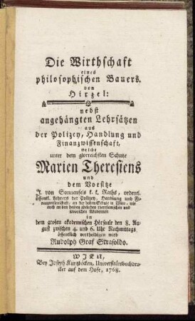 Die Wirthschaft eines philosophischen Bauers