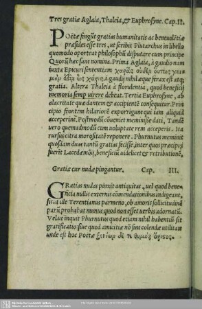 Gratiae cur nudae pingantur. Cap. III.