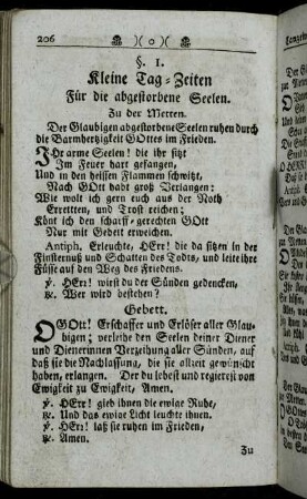 §. I. Kleine Tag-Zeiten Für die abgestorbene Seelen.