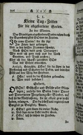 §. I. Kleine Tag-Zeiten Für die abgestorbene Seelen.