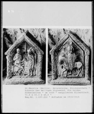Reliquienschrein mit Szenen aus dem Leben des Heiligen Sigismund, Stirnseite: Übergabe der Gerichtsbarkeit an König Sigismund