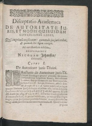 Caput I. De Autoritate iuris Divini.