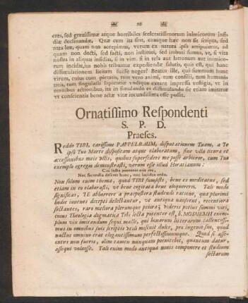 Ornatissimo Respondenti S. P. D. Praeses.