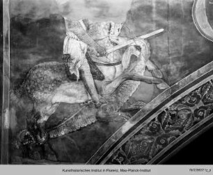 Biblische und hagiographische Szenen, Fabeln, Jagd-, Kampf- und Monatsdarstellungen (v. d. Rest. 1978/79) : Drachenkampf des heiligen Georgs?