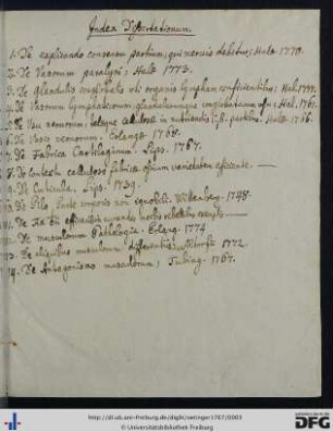 Index Dißertationum.