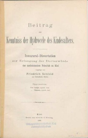 Beitrag zur Kenntniss der Hydrocele des Kindesalters