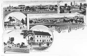 Vierkirchen-Arnsdorf. Ortsansicht mit Windmühle, Repro nach Postkarte vor 1910