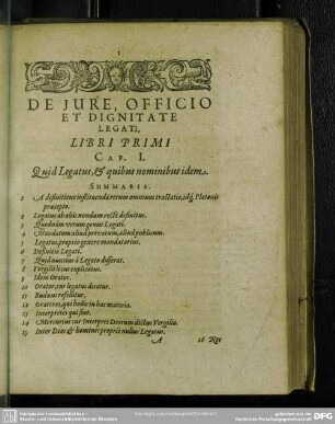 De Iure, Officio Et Dignitate Legati, Libri Primi