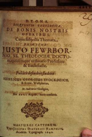 Disqvisitio [Disquisitio] Theologica, De Bonis Nostris Operibus