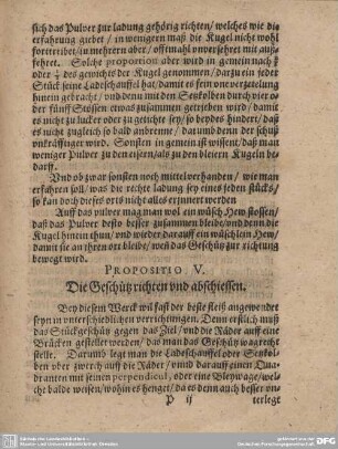Propositio V. Die Gschütz richten und abschiessen.