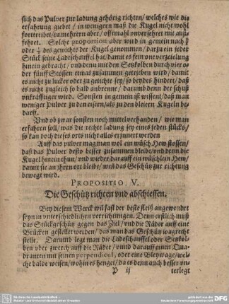 Propositio V. Die Gschütz richten und abschiessen.