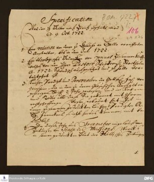 Verzeichnis von Schriften für Christoph Balber, zusammengestellt von Heinrich Julius Elers.