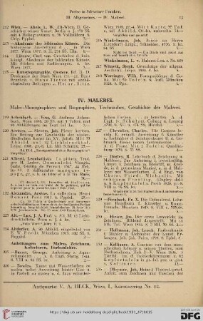 IV. Malerei. Maler-Monographien und Biographien, Technisches, Geschichte der Malerei (Nr. 219-614)