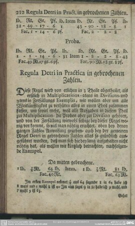 Regula Detri in Practica in gebrochenen Zahlen