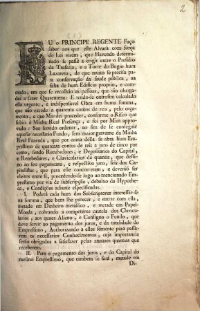 Eu o Principe regente Faço faber aos que este Alvará com força de Lei virem, ... : [Lisboa 15 de Novembro de 1800]