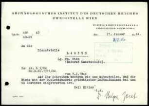 Empfangsbestätigung; AIDR, Zweigstelle Wien, an Referat Kunstschutz
