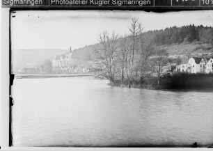 Donauhochwasser; Blick in Richtung Kloster Gorheim