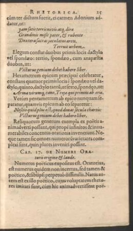 Cap. 17. De Numeri Oratorii origine & laude.
