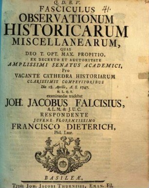 Fasciculus observationum historicarum miscellanearum
