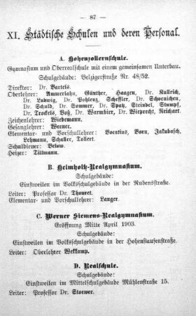 XI. Städtische Schulen und deren Personal