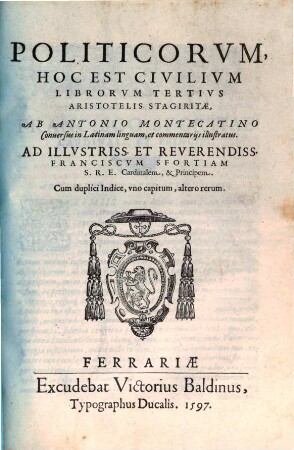 Politicorum, hoc est civilium librorum tertius