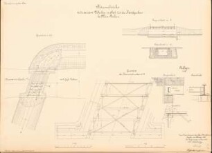 Kanalisierung der Oder Chausseebrücke, Klein-Döbern: Brücke mit eisernem Überbau in Stat. 2,70 des Randgrabens: Grundrisse, Schnitte 1:100, 1:25, 1:10