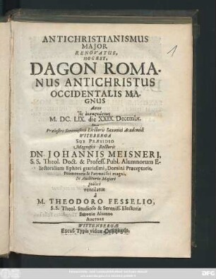 Antichristianismus Maior Renovatus, Hoc Est, Dagon Romanus Antichristus Occidentalis Magnus