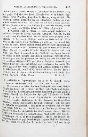 627-628 [Rezension] Gardeil, Ambroise, La crédibilité et l'apologétique
