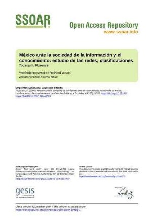 México ante la sociedad de la información y el conocimiento: estudio de las redes; clasificaciones