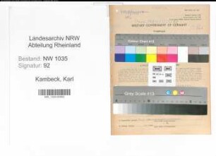 Entnazifizierung Karl Kambeck , geb. 03.03.1901 (Betriebsfuehrer)