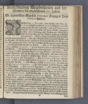 Merckwürdige Begebenheiten aus der Chronica des abgewichenen 1710. Jahres.