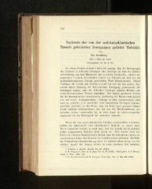 Nachweis der von der molekularkinetischen Theorie geforderten Bewegungen gelöster Moleküle.