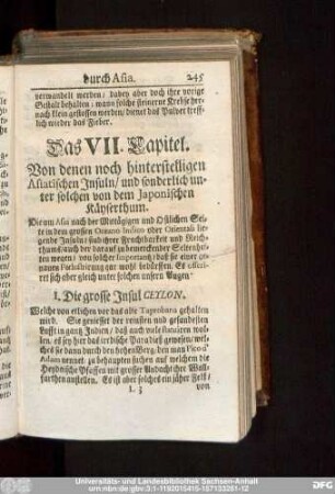 Das VII. Capitel. Von denen noch hinterstelligen Asiatischen Insuln, und sonderlich unter solchen von dem Japonischen Käyserthtum.