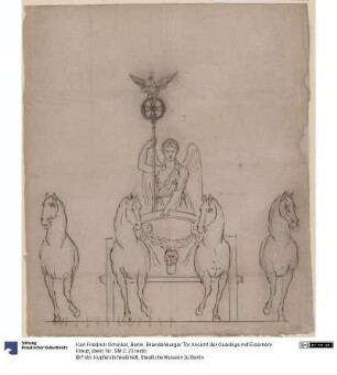 Berlin. Brandenburger Tor. Ansicht der Quadriga mit Eisernem Kreuz