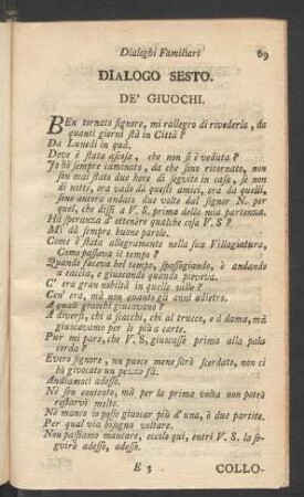 Dialoghi Familiari. Dialogo Sesto. De' Giuochi